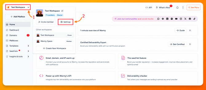 12 - create api select workspace click settings